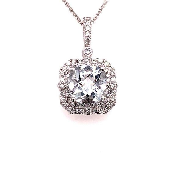 Diamond Aquamarine Necklace 18k Gold 18" 2.24 TCW Certified $3,950 920940 - Picture 1 of 8